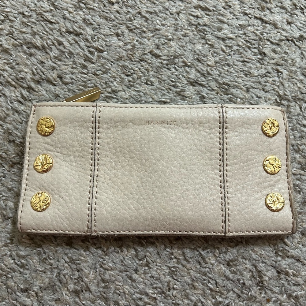 Hammitt 110 North Wallet Champagne Pink Pebble Travel Zip ID Pocket Gold Leather